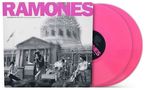 „RAMONES“ in großer Schrift, „Summer in the City“ darunter. Schwarzweißes Konzertfoto vor einem Gebäude, zwei pinke Schallplatten., 2 CDs