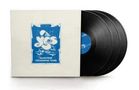 Text auf weißem Cover: "YES", darunter "Tales from Topographic Oceans". Vier schwarze Schallplatten daneben., 3 CDs