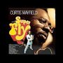 "Super Fly" in gelb-rot, Curtis Mayfield, Bild eines Mannes mit Brille und Bart, darunter ein Mann im weißen Anzug.
