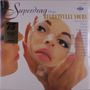„Superdrag Plays Regretfully Yours“ und eine Liste von Songtiteln. Eine Frauengesicht in einem Spiegel., LP