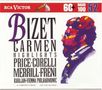 "BIZET CARMEN HIGHLIGHTS PRICE • CORELLI MERRILL • FRENI KARAJAN • VIENNA PHILHARMONIC." Illustration eines Mannes.