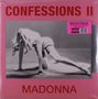 "CONFESSIONS II" und "MADONNA" auf rosa Hintergrund; schwarz-weißes Bild einer Person in Turnpose., LP