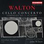 Text: WALTON, CELLO CONCERTO, SYMPHONY NO. 1, SCAPINO, Jonathan Aasgaard, Sinfonia of London, John Wilson.  
Moderne, abstrakte Illustration mit Kreisen und Rechtecken.