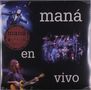 Text: "maná en vivo." Liveband mit Sänger, Schlagzeuger und Bassist auf einer Bühne., 2 LPs