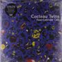 Text: "Cocteau Twins Four-Calendar Café" auf blauem Hintergrund mit bunten, abstrakten Objekten., LP