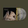 Text: "PIXIES." Ein Vinylalbum zeigt das Profil eines Tierkopfes. Zwei transparente Schallplatten ragen seitlich heraus., 2 LPs
