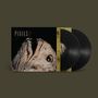 "PIXIES" steht in weißen Buchstaben über einem abstrakten Bild. Zwei schwarze Schallplatten sind teilweise sichtbar., 2 LPs