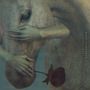 Text: "poor creature". Pferdekopf, umarmt von Händen, Rose im Vordergrund. Illusion einer Unterwasserwelt., CD
