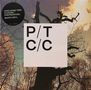 "P/T C/C" auf weißem Quadrat, oben links Text: "PORCUPINE TREE CLOSURE / CONTINUATION. WHITE VINYL." Baum-Silhouette vor Himmel.