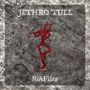 Text: "JETHRO TULL", "RökFlöte". Roter, stilisierter Flötenspieler auf grauer, steinartiger Oberfläche.