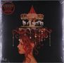Runder roter Sticker mit Text: "The New Album: 'I Just Don't Know You Yet'". Frau mit Karussell auf rotem Haar., LP