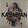 Text: "Kasabian", "Empire". Illustration: Ritter hält eine liegende Frau, Kartenspiel-Königssymbol mit Kreuz., LP