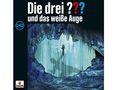 „Die drei ??? und das weiße Auge 242“. Illustration: Silhouette einer Person in einer Höhle, Hand berührt Wasseroberfläche.