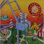 "Planet D Weekend" steht in einem runden Logo mit  fliegender Untertasse. Zwei Skelette sitzen auf einem Riesenrad., LP