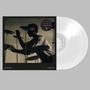„LIMITED PRESSING“, „james blake“ und „trying ᔭɔimʇ“. Eine Person balanciert drehende Teller. Zwei weiße Vinyl-Schallplatten.
