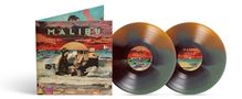 "Malibu" und "Anderson .Paak" auf einem Albumcover, surrealistisches Design mit zwei bunten Schallplatten.