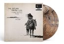 "The Outlaw Cherie Lee & Other Western Tales", schwarze Zeichnung: Reiter auf Pferd, drei Schallplatten im Holzlook., 2 LPs
