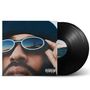 Plattenhülle mit "Parental Advisory: Explicit Content", Mann mit Sonnenbrille, Vinyl-Schallplatte sichtbar., 2 LPs