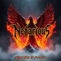 „Nefarious“ und „Addicted to Power“. Illustration eines feuerspeienden Phönix mit ausgebreiteten Flügeln., CD