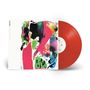 "Cut Copy" und "Mororix" auf bunter abstrakter Hülle, rotes Vinyl daneben, lebendige Farben und dynamische Formen., LP