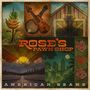 "ROSE'S PAWN SHOP" und "AMERICAN SEAMS" in oranger Schrift, mit Gemälden von Natur, Instrumenten, Stadtsilhouette, Scheune und Rosen., LP