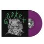 „Gasket“ in grüner Schrift. Ein Schallplattencover mit gruseligem Gesicht und lila Vinylplatte., LP