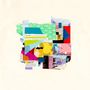 Text "Is It Too Late To Freak Out?". Bunte, abstrakte Collage aus verschiedenen Papierstücken mit Mustern und Farben., CD