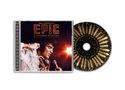 Cover mit "EPIC" und "Elvis Presley in Concert". Ein Sänger in Aktion und eine dekorative goldene CD rechts., CD