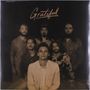 Text: "Grateful" in eleganter Schrift. Sechs Männer, teils mit Bart, stilvoll gekleidet in einem Gruppenportrait., LP