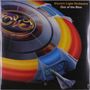 "Electric Light Orchestra Out of the Blue" oben rechts. Große runde Raumstation mit bunten Segmenten und einem Raumschiff. , 2 LPs