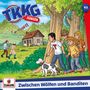 "Zwischen Wölfen und Banditen" steht unten. Gruppe Kinder und Hund verstecken sich hinter Bäumen, zwei Personen entfernen sich.
