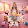 Text: "NEGEN LEVENS". Eine blonde Frau, gefesselt mit Garn, sitzt auf einem rosa Teppich, umgeben von Katzen., CD
