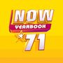„NOW YEARBOOK 71“ in großen, glänzenden Buchstaben auf gelbem Hintergrund, darunter ein Stern., 4 CDs