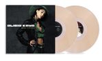 Text: "Alicia Keys, songs in A minor." Frau in grünem Hut und gestreiftem Oberteil. Zwei transparente Vinyl-Schallplatten., 2 LPs