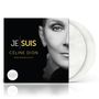 Text: "JE SUIS CÉLINE DION BANDE ORIGINALE DU FILM". 
Links Schwarz-Weiß-Porträt, rechts zwei weiße Vinyl-Schallplatten., 2 LPs