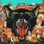 Die Illustration zeigt eine schwarze Katze mit weit geöffnetem Maul. Um die Katze herum sind diverse surrealistische Elemente., CD