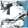 Abstrakte Illustration mit schwarzen und blauen Formen auf weißem Hintergrund., LP