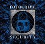 Text: "FOTOCRIME SECURITY". Illustration: Ein blauer Vorhängeschlosskopf auf schwarzem Hintergrund mit Gittern und Ketten., LP