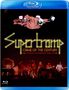 Supertramp, Crime of the Century, Konzert 1975. Musiker auf der Bühne, oben schwebende Hüte und Mäntel. Blu-ray-Logo.