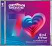 „Eurovision Song Contest Vienna 2026“, Text „United by Music“. Farbverlauf und Herzform in Blau und Pink.