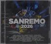 "Sanremo 2026" – bunte Blumen und leuchtende Lichteffekte im Hintergrund, Liste von Künstlernamen unten.