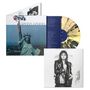 "Gianna Nannini" ist der Text. Cover mit Freiheitsstatue, farbige Vinyl-Schallplatte und schwarz-weiße Porträtzeichnung., LP