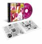 Ein CD-Cover mit gelben Texten "Hole" und "Pretty on the Inside". Ein pinkfarbener CD mit weißen Symbolen. Ein aufgeklapptes Booklet mit schwarz-weißen Grafiken und handgeschriebenen Notizen., CD