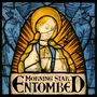 Text: "Morning Star Entombed". Eine Illustration im Stil eines Kirchenfensters, zeigt eine betende Gestalt mit Heiligenschein., LP