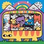 „ALL CATS ARE CUTE“ in bunten Buchstaben. Eine lustige Illustration zeigt eine Vielzahl von Katzen in einem cartoonhaften Bus., LP