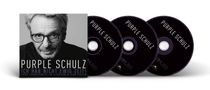 "PURPLE SCHULZ" und "ICH HAB NICHT EWIG ZEIT!". Links Schwarz-Weiß-Porträt eines Mannes, daneben drei CDs., 3 CDs