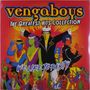 „Vengaboys The Greatest Hits Collection. We Like to Party.“ Vier bunte Comic-Figuren tanzen vor einem roten Hintergrund.