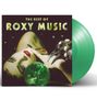 "The Best of Roxy Music" auf einem Albumcover. Eine Frau mit grünem Augen-Make-up, rote Lippen, ein Rabe und eine grüne Vinyl-Schallplatte.