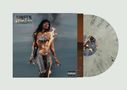 Text: "LOREEN," "WILDFIRE," "Fell's Like Heaven," "Tattoo." Eine Frau in Flammen. Graue Vinyl-Schallplatte daneben., LP