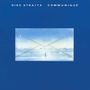 "DIRE STRAITS COMMUNIQUÉ" oben, Illustration: Mann über Wasser vor großem Briefumschlag, Halbmond am Himmel., CD